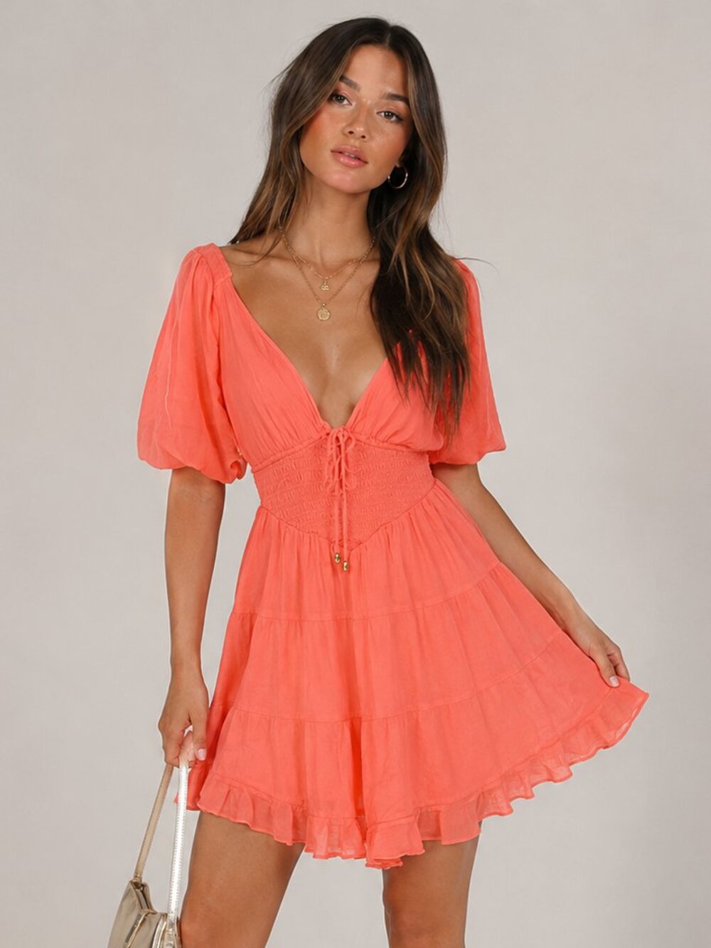Free People Perfect Day Mini Dress Small Orange Cotton Gauze Milk Maid Babydoll